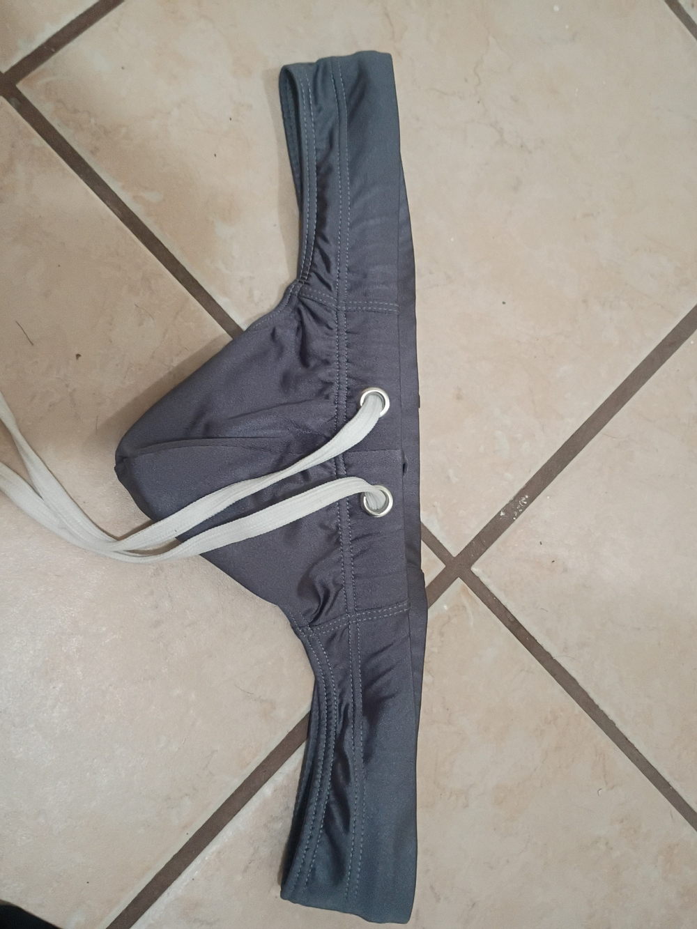 Charcoal Gray Swim Bottom with White Drawstring
